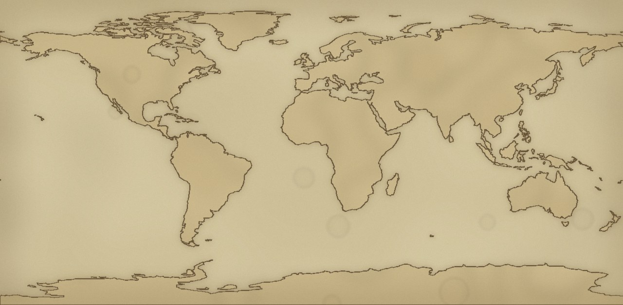 Watercolour parchment world map with the ports Adrift boats have reached